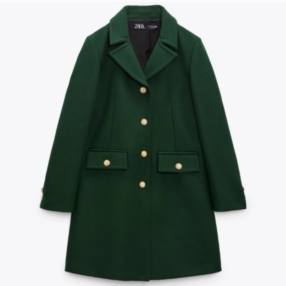 Zara WOOL COAT DOUBLE BREASTED GOLD BUTTONS XL